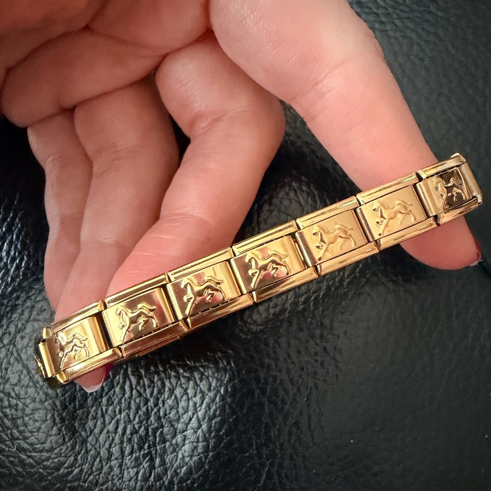 Galloping Horses in Gold Tone Modular Italian Charm Bracelet